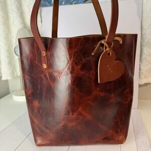 KMM & Co British Tan Double Shot Tote Full Leather Suede Interior